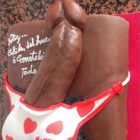 Big Johnson swinging dick red heart g-string cake