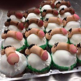 Bunches of Ding Dongs lined up Cuming with hair on flavored cupcakes