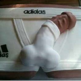 Short dark Trouser Snake peeks out underwear hard firm sex cake